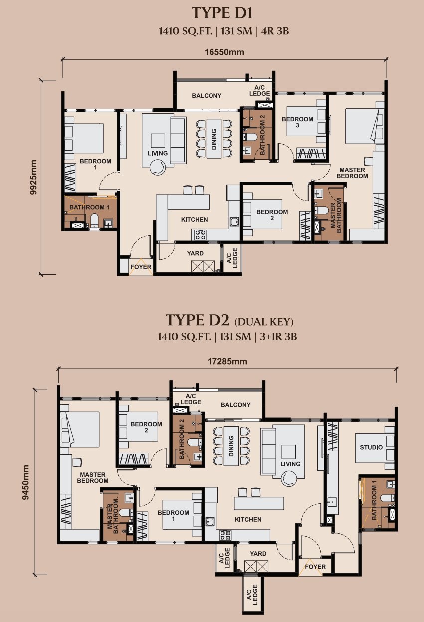 Queenswoodz Type D Floor Plan 1410 sqft 4 Bedroom